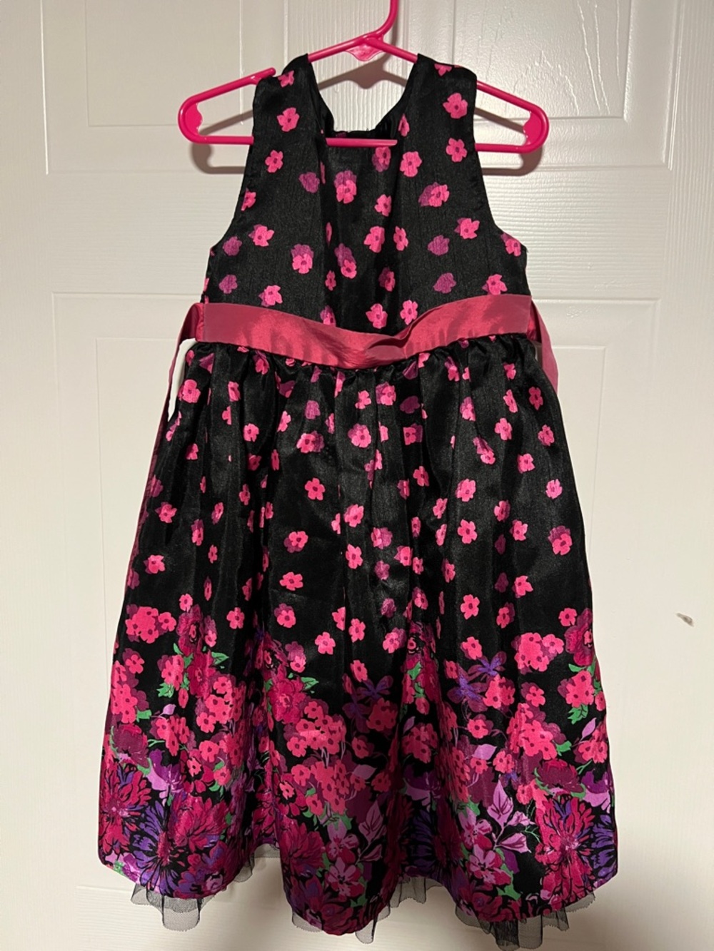 Cherokee Black and Hot Pink Floral Formal Dress